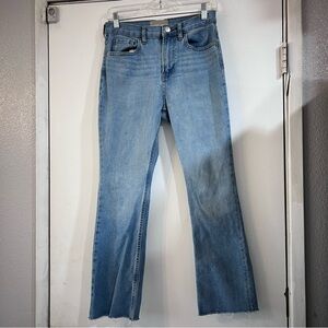 Everlane Straight Leg Jeans Pants Fringe Hem Light Wash 27 High Rise Distressed